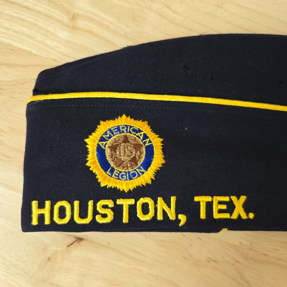 VTG American Legion Houston Tex Garrison Cap Sz 7 11" 50s 60s MCM Distressed Hat